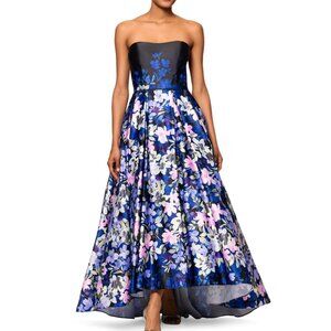 Betsy & Adam Floral-Print Strapless Ball Gown Black/Blue NWT Size 10
